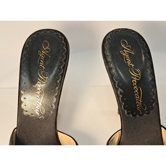 Agent Provocateur Size 38 Elice Mules Satin 4.5" Stiletto Heels Feathers Black - Picture 4 of 10
